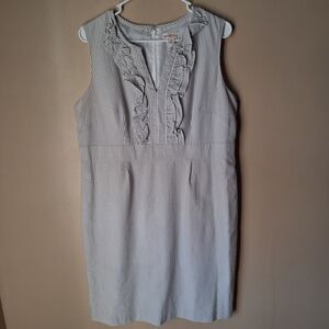 Merona Women's Gray & White Striped Seersucker Dress W/Ruffle Neck; Size 16